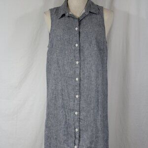 Beach Lunch Lounge Linen Dress Sleeveless/Blue and White Striped Medium